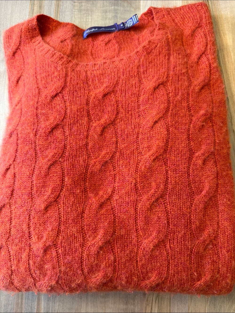 Ralph Lauren Men's Red-Orange Cable Crew Sweater